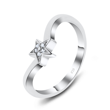 CZ Star On Curly Shaped Silver Ring NSR-890